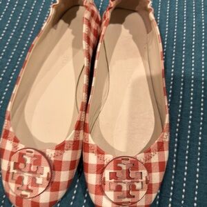 Tory Burch Red and White Checkered Flats
